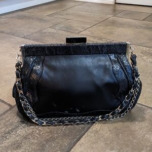 Shiatzy Chen Luxury Chic Snakeskin Trim Leather Body Chain Shoulder Bag Black